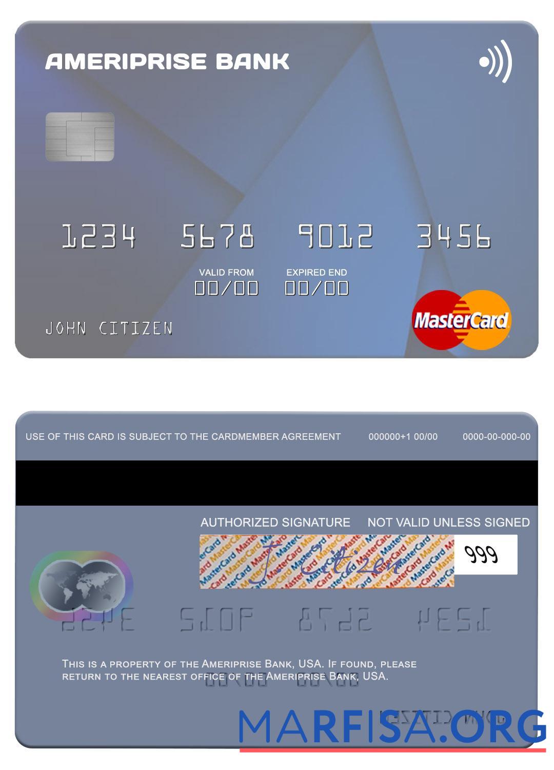 Printable USA Ameriprise Bank mastercard example
